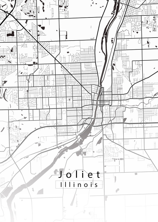 Plakát Joliet Illinois City Map white