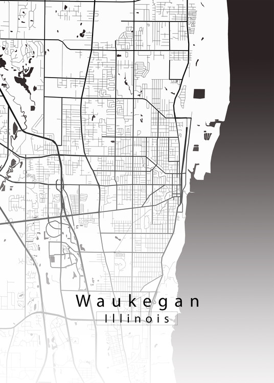 Plakát Waukegan Illinois City Map white