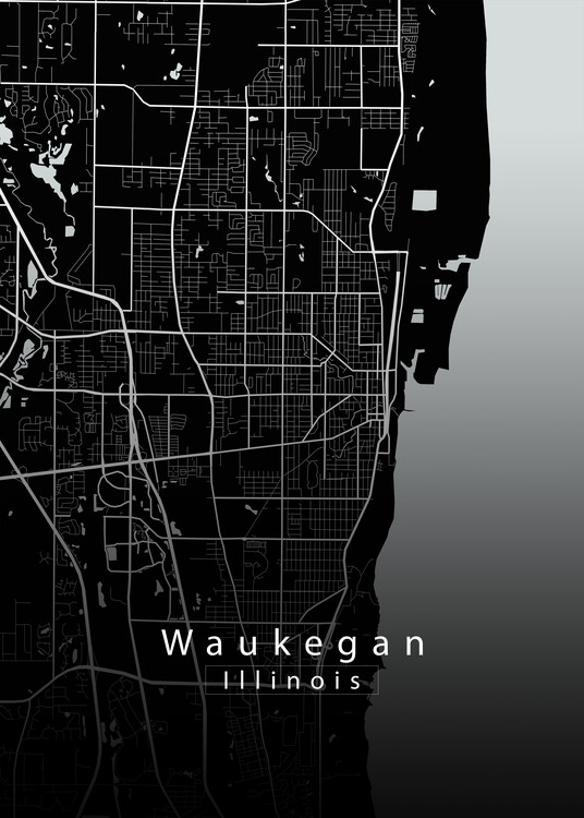 Plakát Waukegan Illinois City Map black