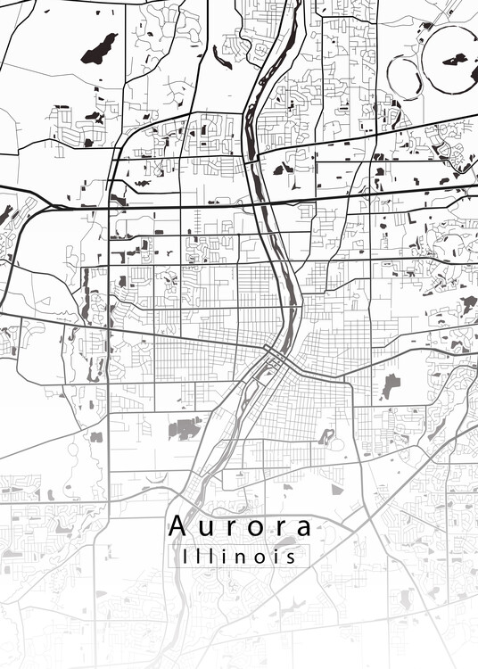 Plakát Aurora Illinois City Map white