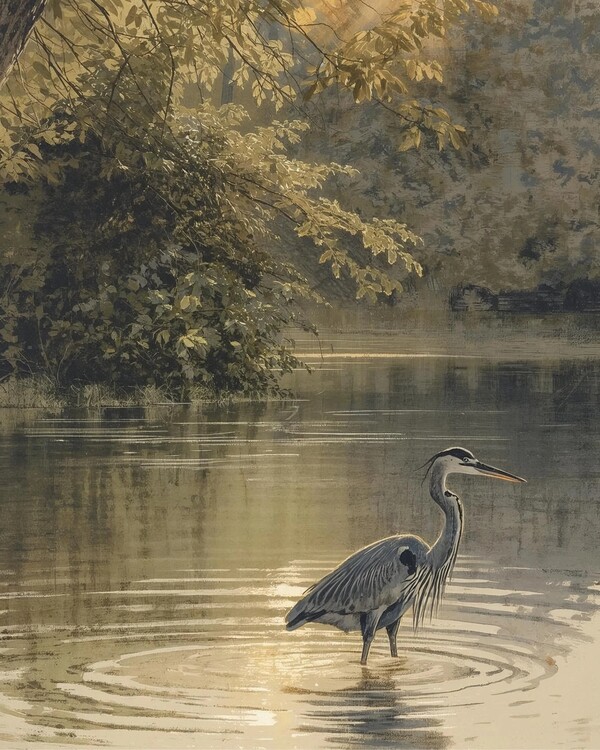 Plakát A Heron in the Morning Lake