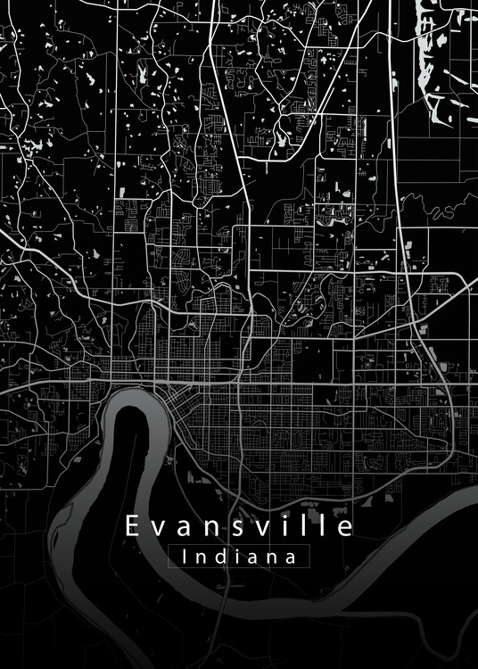 Plakát Evansville Indiana City Map black