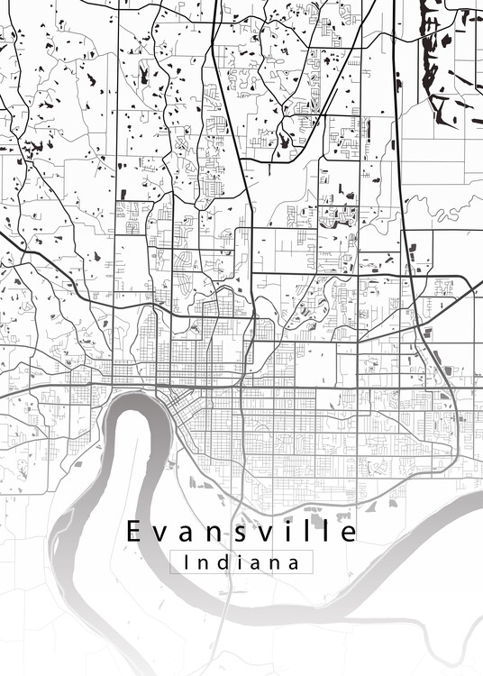Plakát Evansville Indiana City Map white