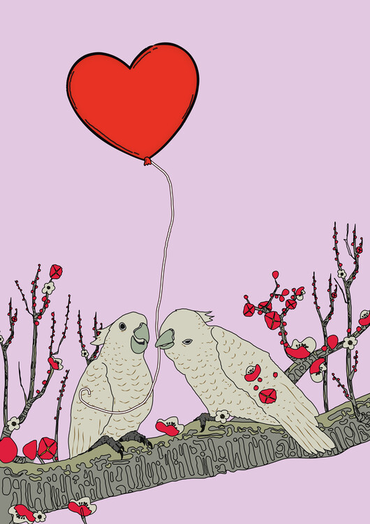 Plakát Two Birds Perched On A Branch