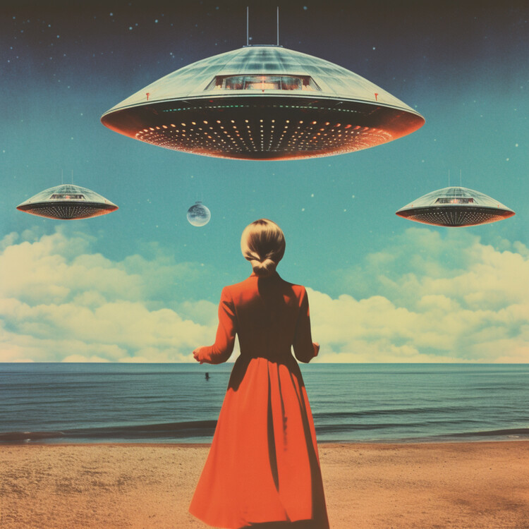 Plakát UFO Skies Collage Art