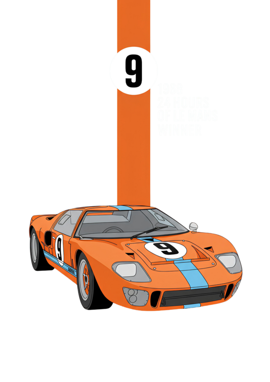 Tričko Ford GT40 Number 9 in Gulf Orange with Blue Stripe