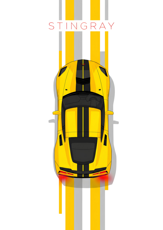 Tričko Chevrolet Corvette C8 Stingray Illustration in Yellow