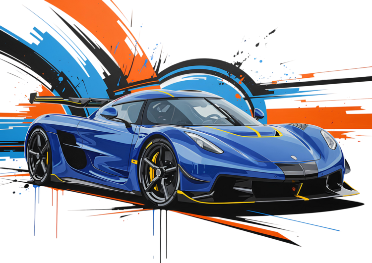Tričko Koenigsegg Jesko in Electric Blue with Yellow Accents