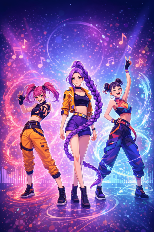 Plakát K-Pop Choreography Art Print – Vibrant Idol Group Poster