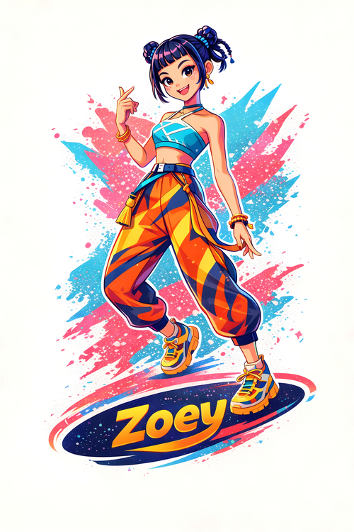 Plakát Zoey K-Pop Performance Wall Art – Playful Pop Fantasy Illust