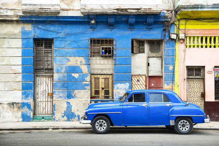 Cuba stampa colori brillanti quadro tela plastificata città automobile  120x40cm