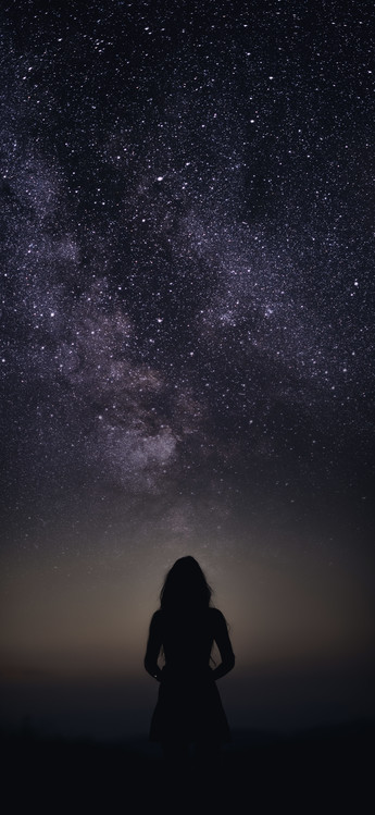 Kunstfotografie silhouette of woman looking stars