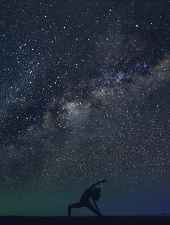 Art Photography Silhouettes of people training yoga withg the milkyways as background II