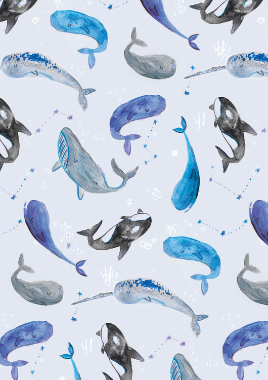 Fototapet Watercolour dreamy whales