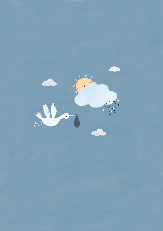 Illustration Baby boy stork