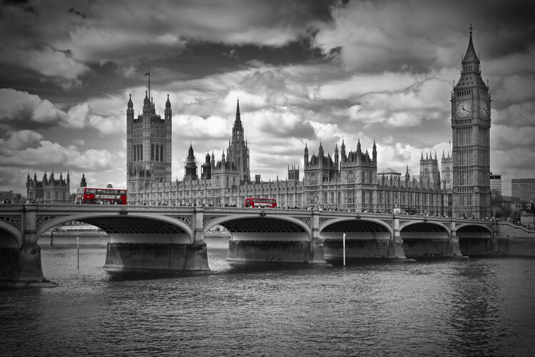 Canvas-taulu LONDON Westminster Bridge & Red Buses