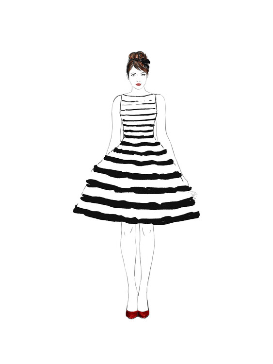 Wall Art Print | Striped dress fashion illustration | Europosters