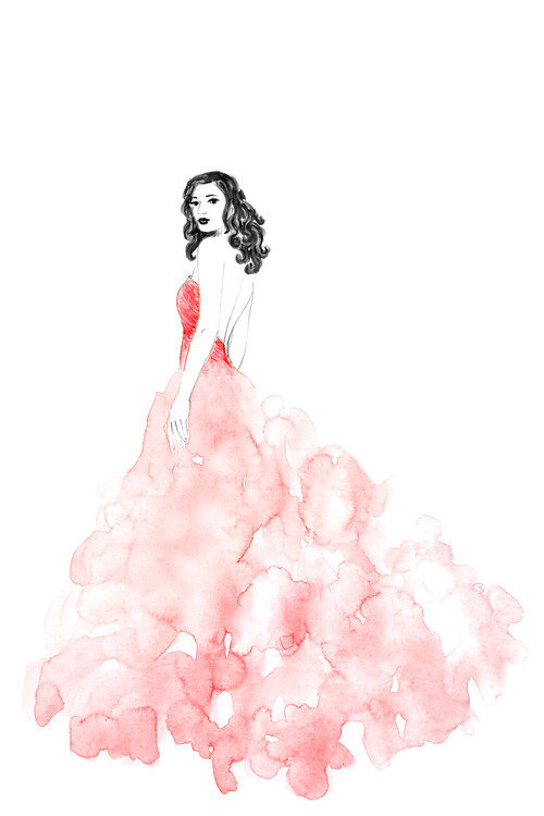 Ilustração Fashion illustration long coral dress