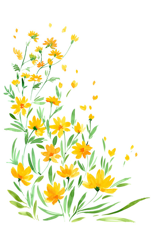 Fototapete Yellow watercolor wildflowers