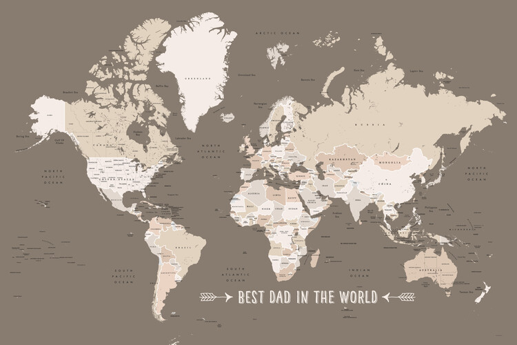 Fotobehang Earth tones world map with countries Best dad in the world