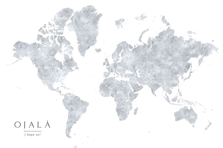 Valokuvatapetti Grayscale watercolor world map, I hope so