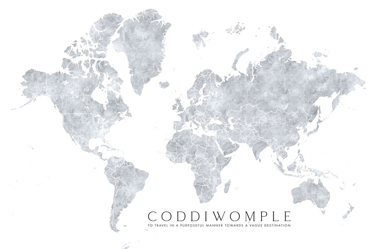 Fotomurale Grayscale watercolor world map, purposeful travels
