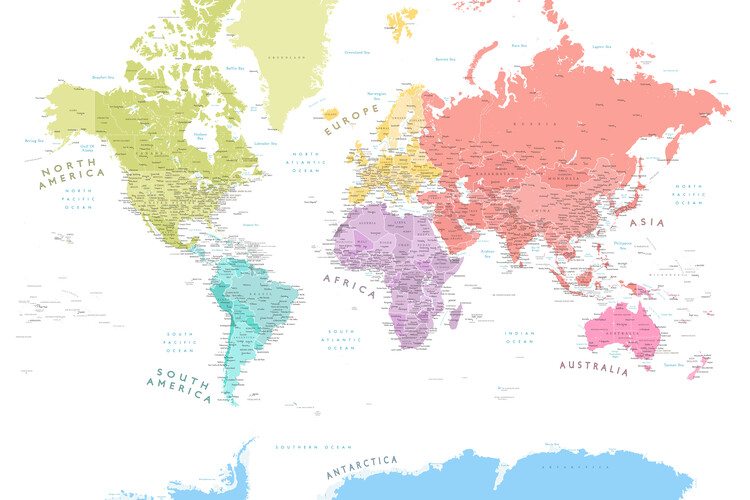Detailed world map with continents in pastels Térképe