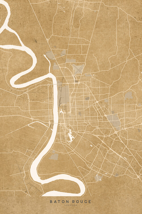 Canvas Print Map of Baton Rouge, LA, in sepia vintage style
