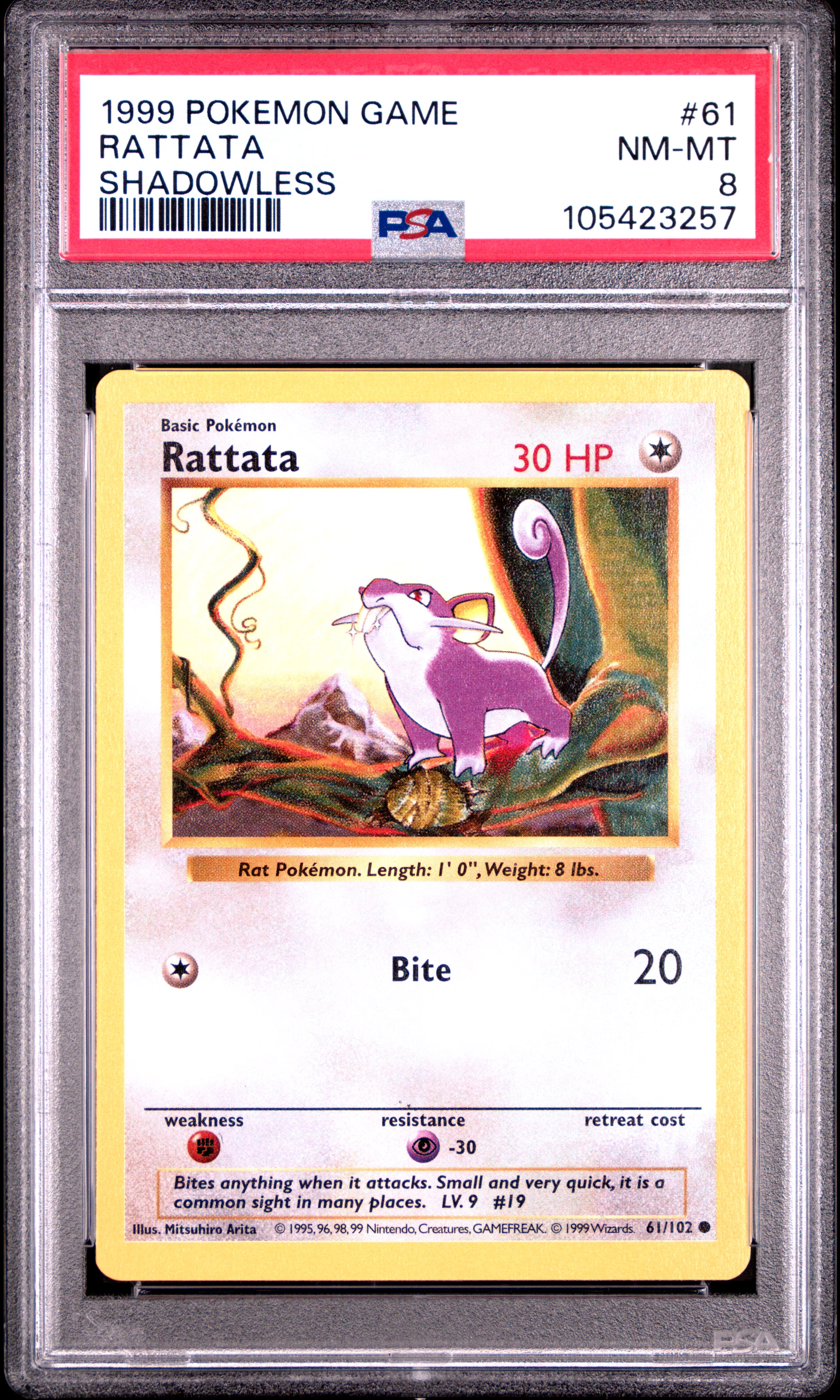 Rattata #61/102 Base Set [Shadowless] 1999 PSA8 | eBay