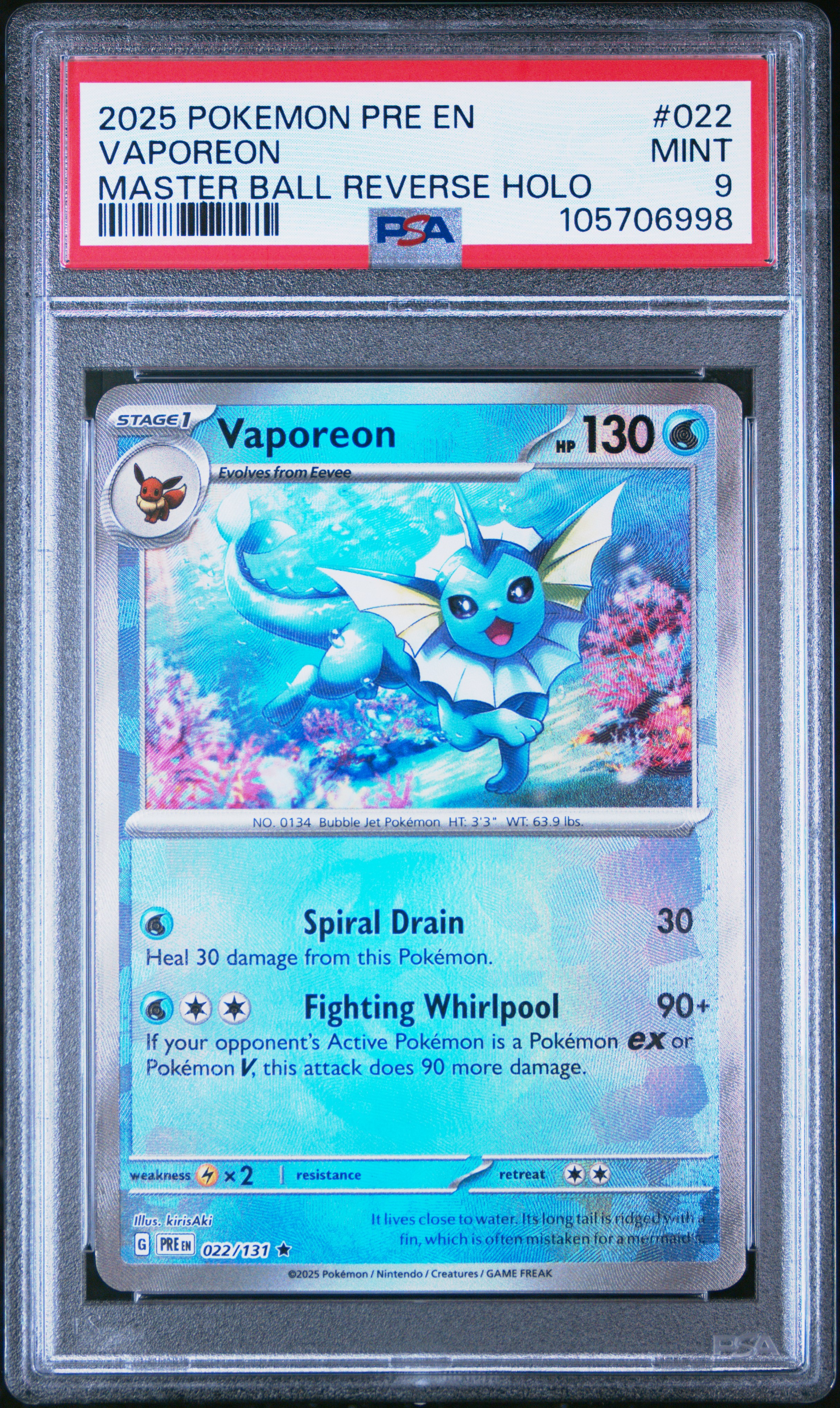 Vaporeon #22/131 Prismatic Evolutions [Master Ball] 2025 PSA9
