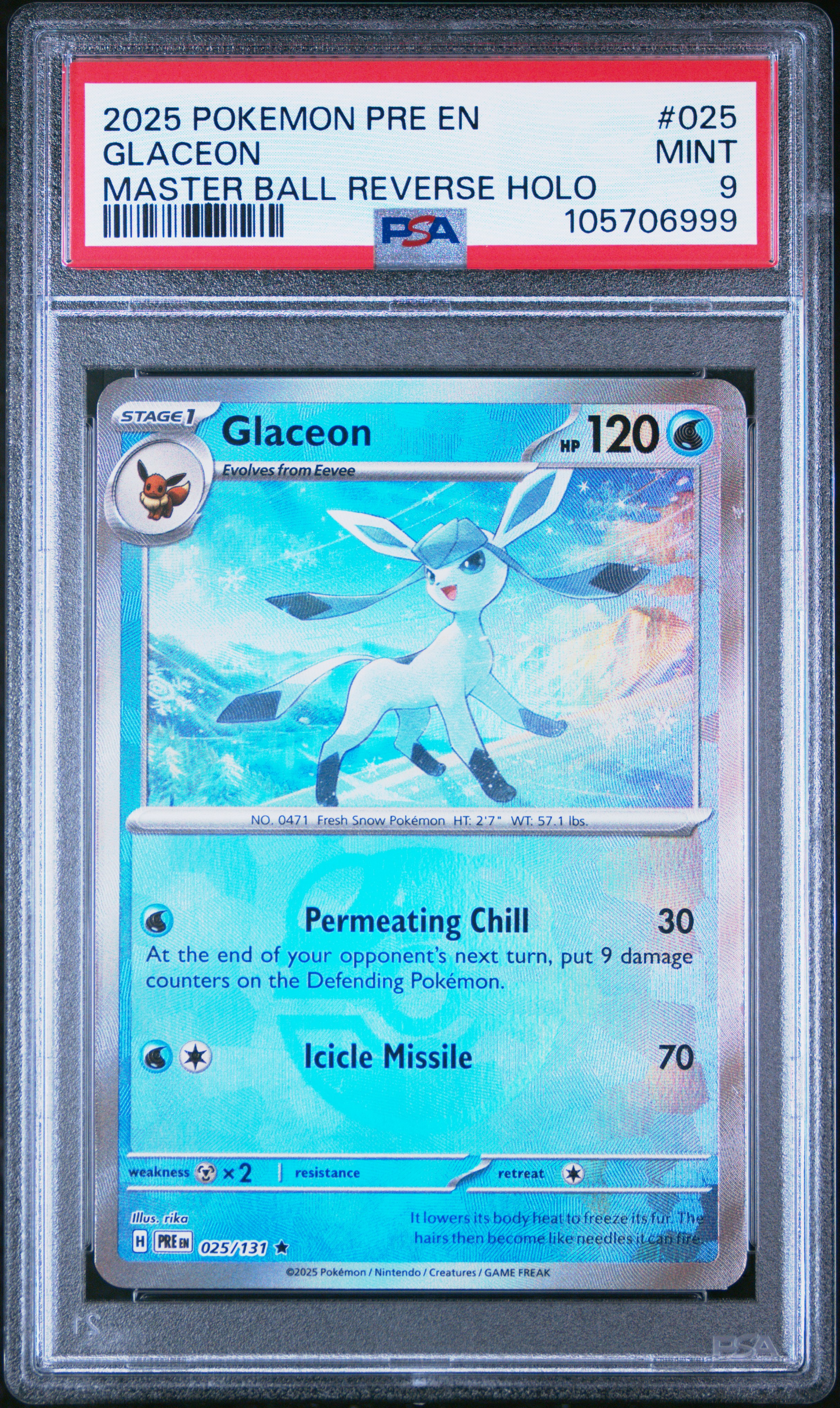 Glaceon #25/131 Prismatic Evolutions [Master Ball] 2025 PSA9