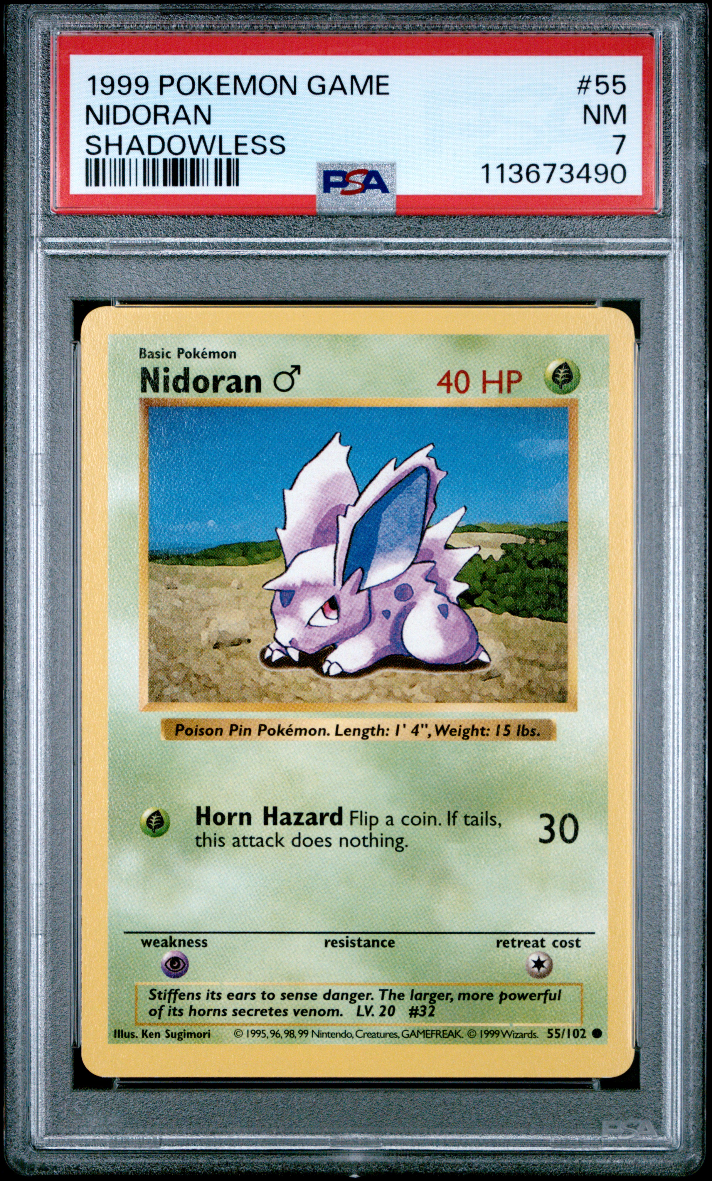Nidoran #55/102 Base Set [Shadowless] 1999 PSA7