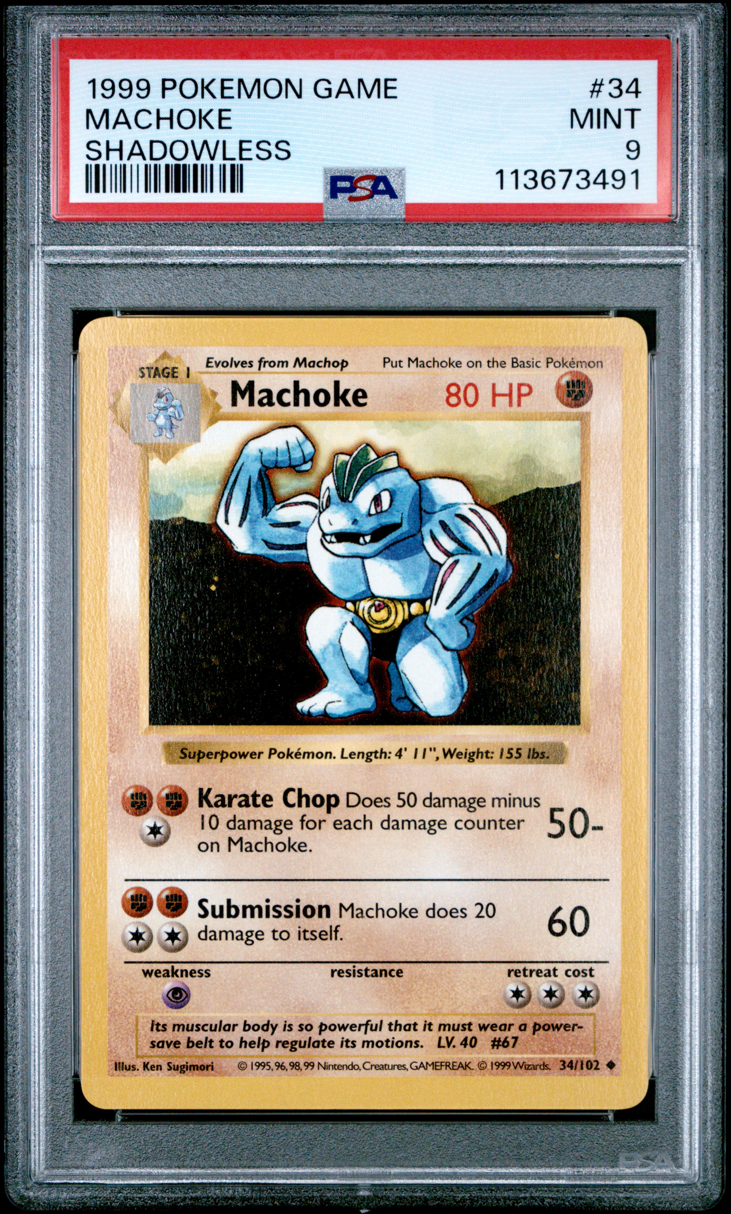 Machoke #34/102 Base Set [Shadowless] 1999 PSA9