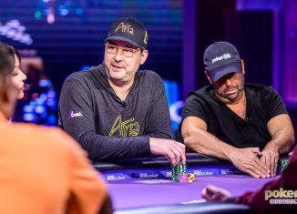 Phil Hellmuth flanked by Randall Emmett on Poker After Dark GOAT Week featuring Paul Pierce.