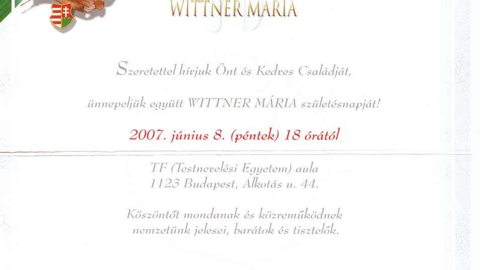 Wittner Mária 70. születésnapja