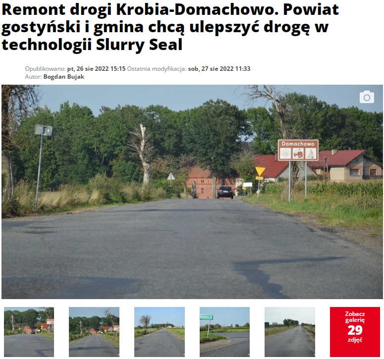 Remont drogi Krobia-Domachowo. Powiat gostyński i gmina chcą ulepszyć drogę w technologii Slurry Seal