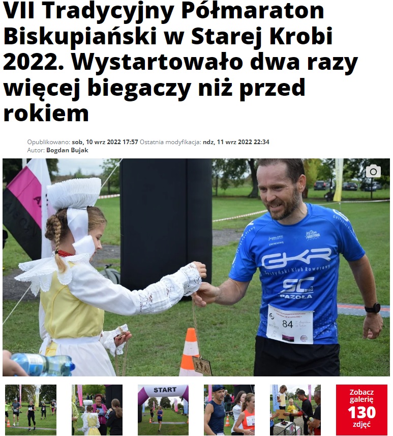 VII Tradycyjny Półmaraton Biskupiański w Starej Krobi 2022. Wystartowało dwa razy więcej biegaczy niż przed rokiem