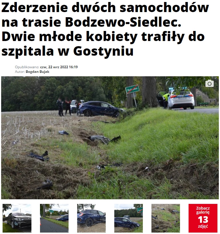 Zderzenie dwóch samochodów na trasie Bodzewo-Siedlec. Dwie młode kobiety trafiły do szpitala w Gostyniu