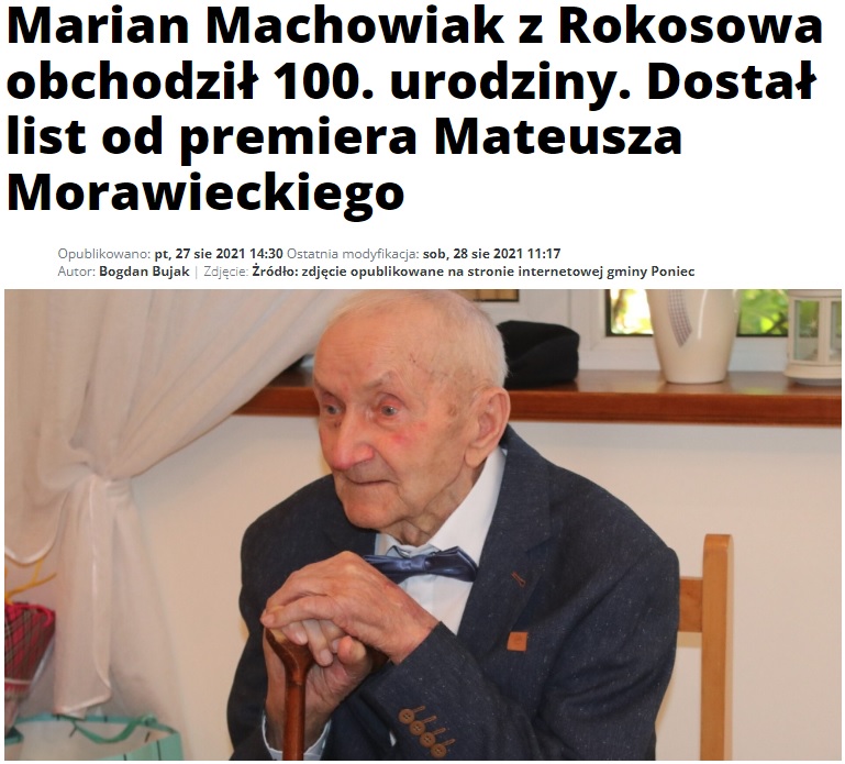 Marian Machowiak z Rokosowa obchodził 100. urodziny. Dostał list od premiera Mateusza Morawieckiego