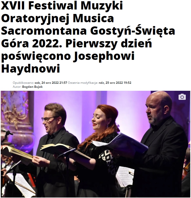 XVII Festiwal Muzyki Oratoryjnej Musica Sacromontana Gostyń-Święta Góra 2022. Pierwszy dzień poświęcono Josephowi Haydnowi