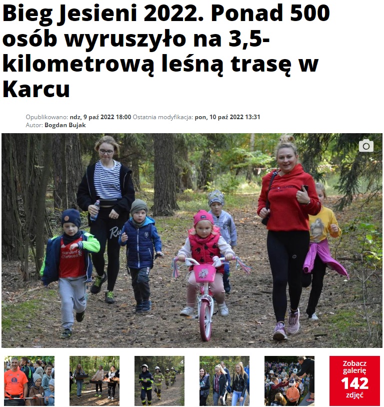 Bieg Jesieni 2022. Ponad 500 osób wyruszyło na 3,5-kilometrową leśną trasę w Karcu