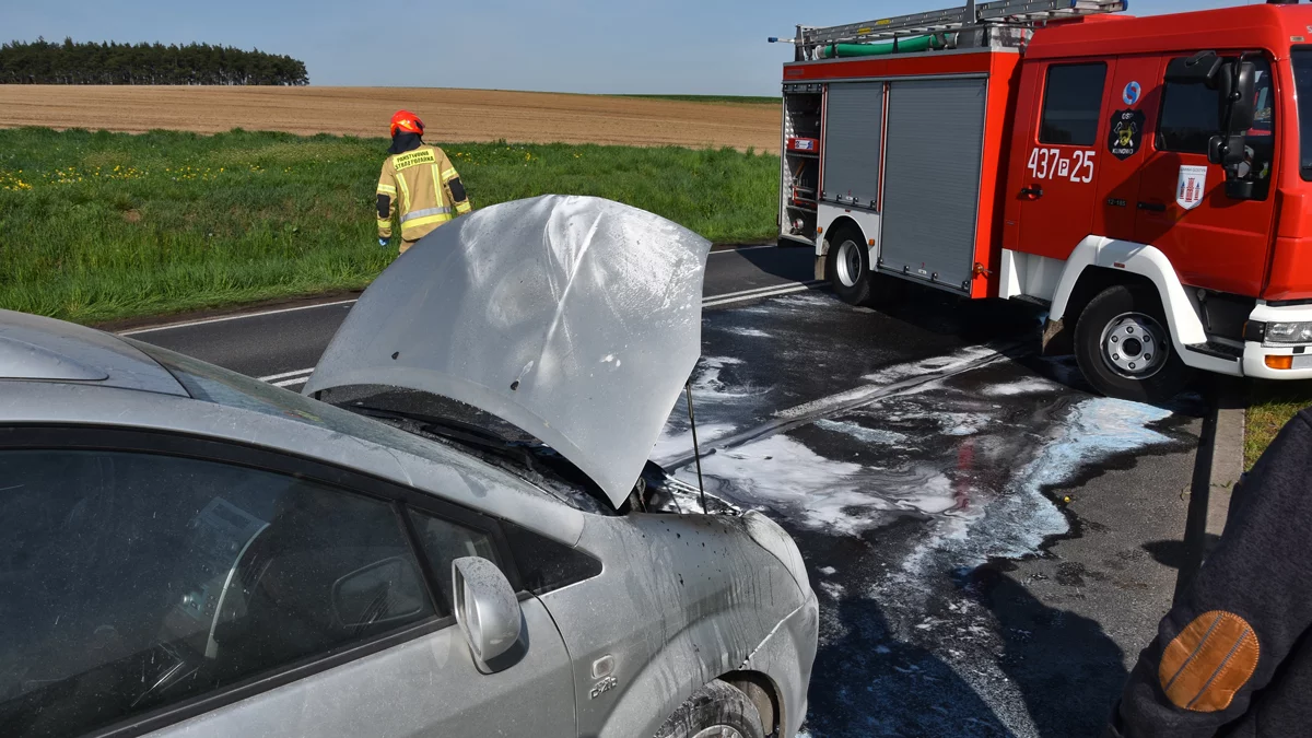 Na DW308 w Stężycy samochód osobowy zapalił się podczas jazdy