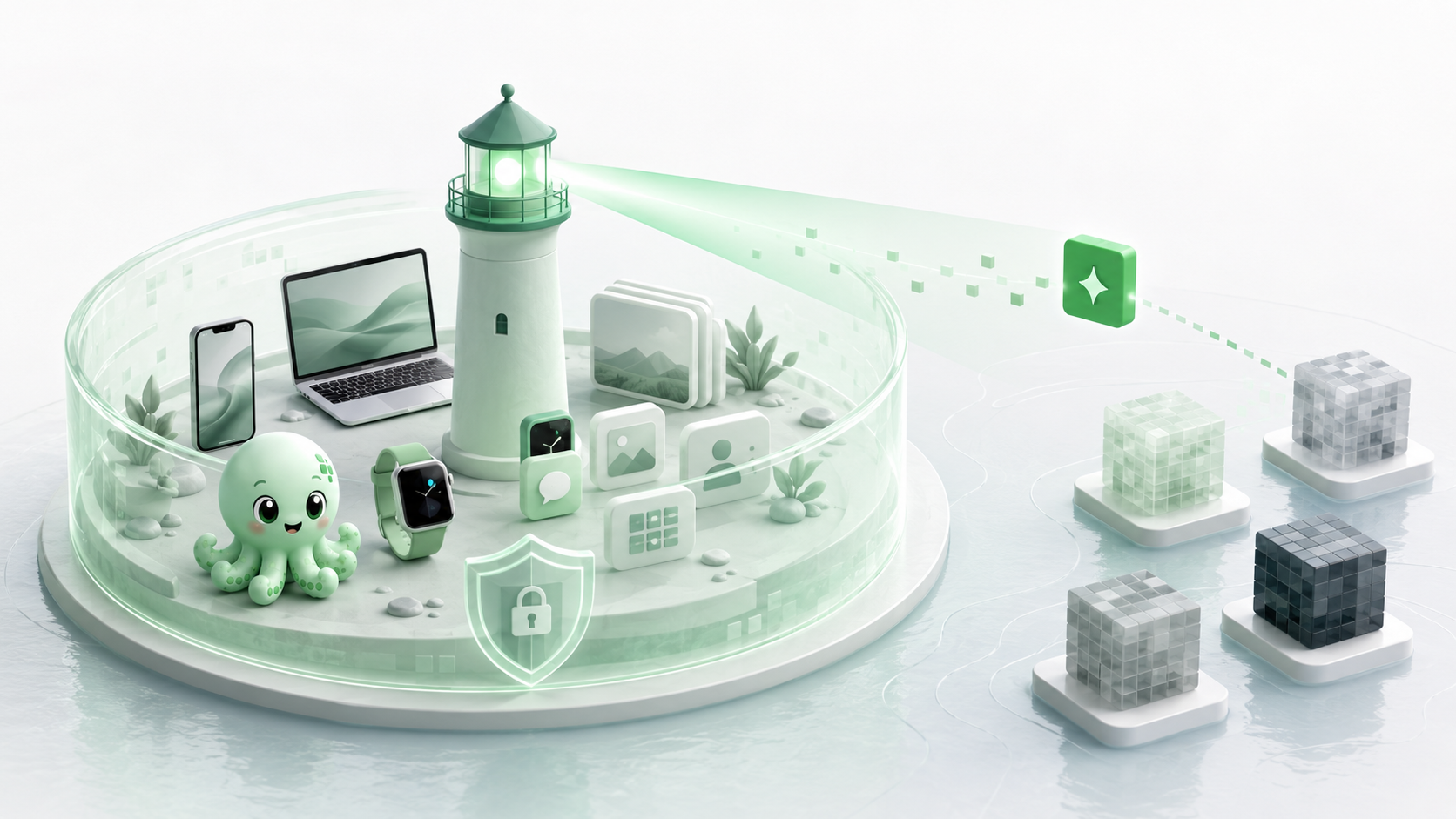 Protected personal device ecosystem guides interchangeable AI models with permissioned context.