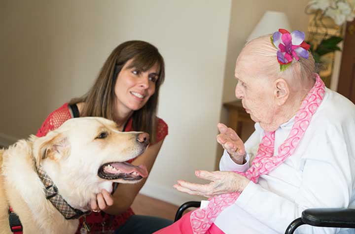 Senior woman with therapy dog
