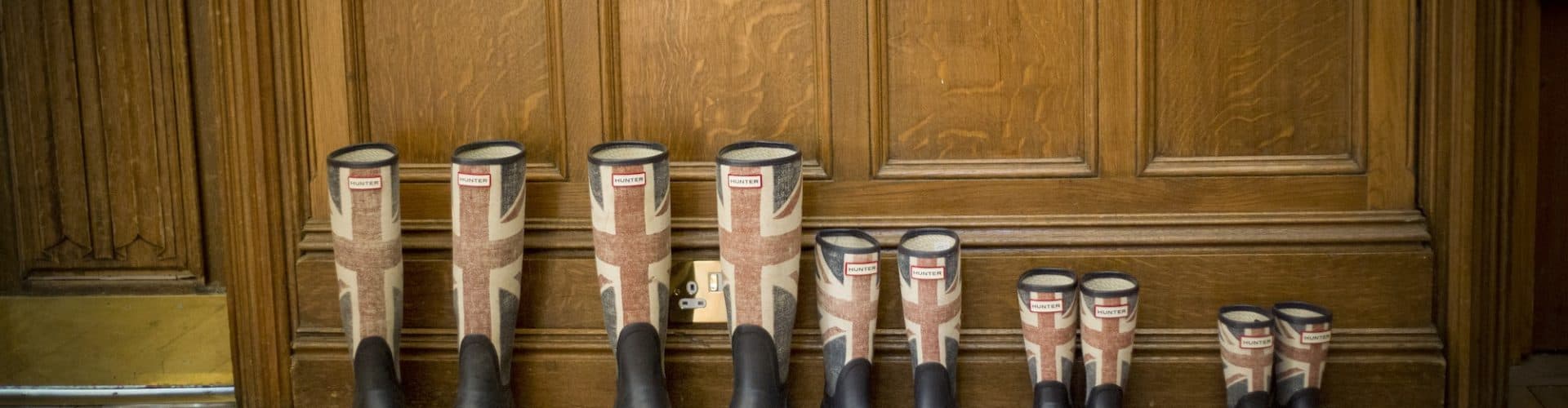 Boots lined up with the union jack flag as a design