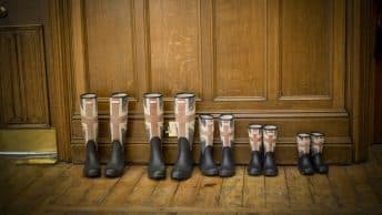 Boots lined up with the union jack flag as a design