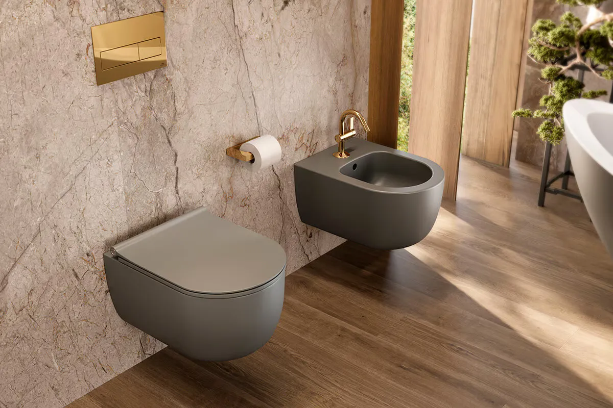 Grey concealed cistern toilet by Porcelanosa