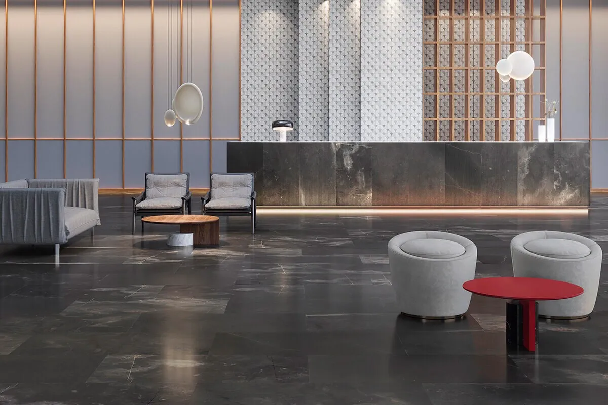 Hotel Lounge area with red coffee table