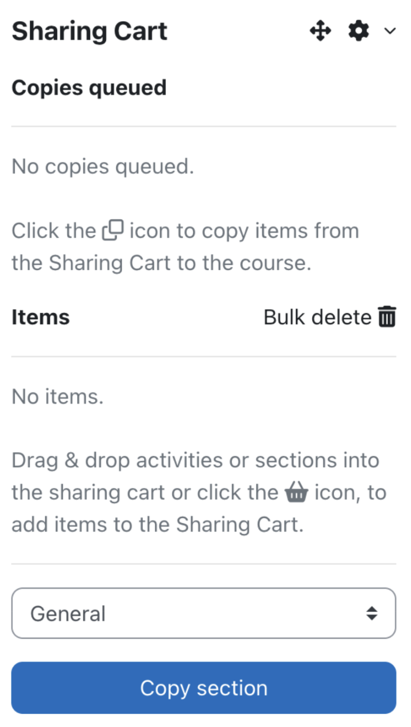 The Sharing Cart block showing instructions in the block on how to use it.