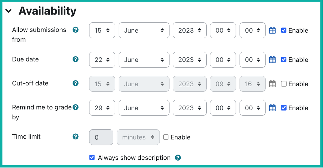 availability options on assignments